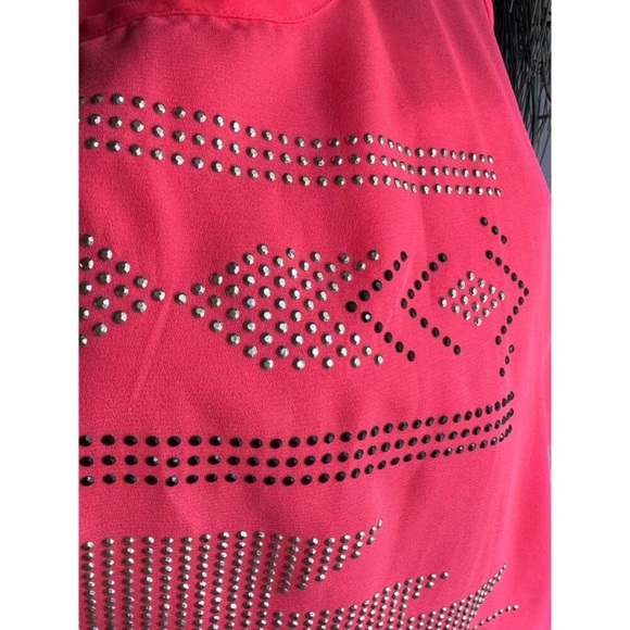 Bright hot Pink Sheer Tribal Aztec racer back Embellished Tank Top Size Medium - Picture 12 of 13